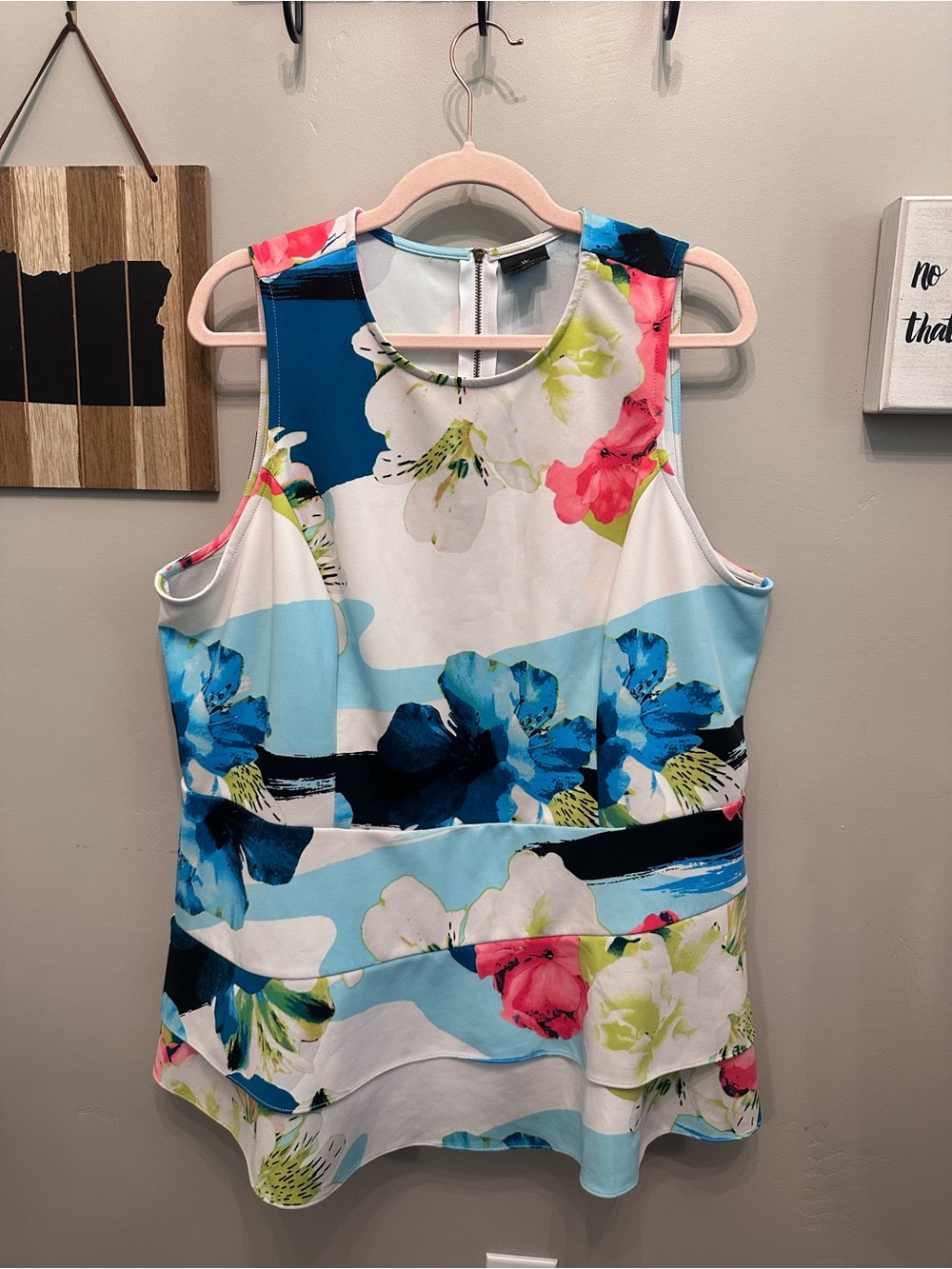 Worthington Floral Cold-Shoulder Tank in Blue, White, Pink